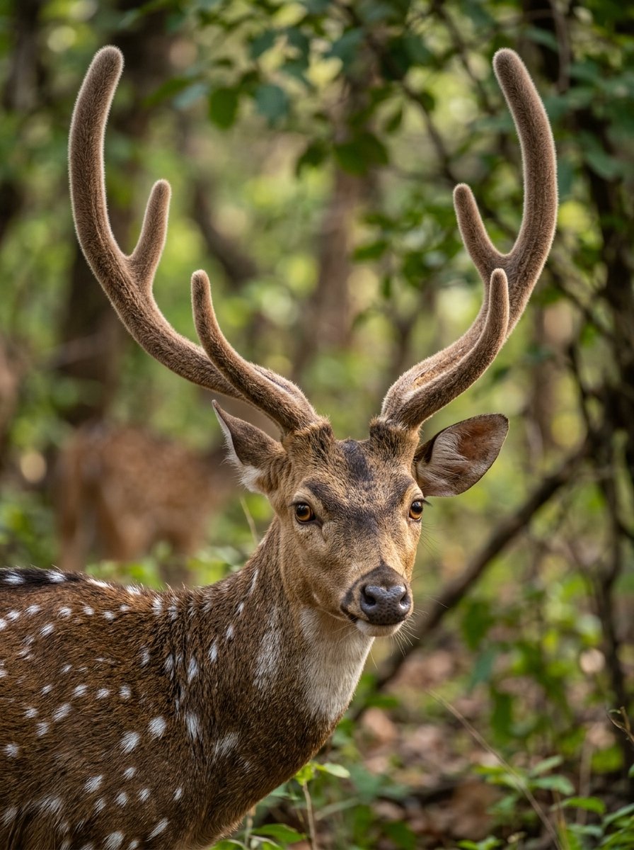 Spotted deer standing in sunlit clearing